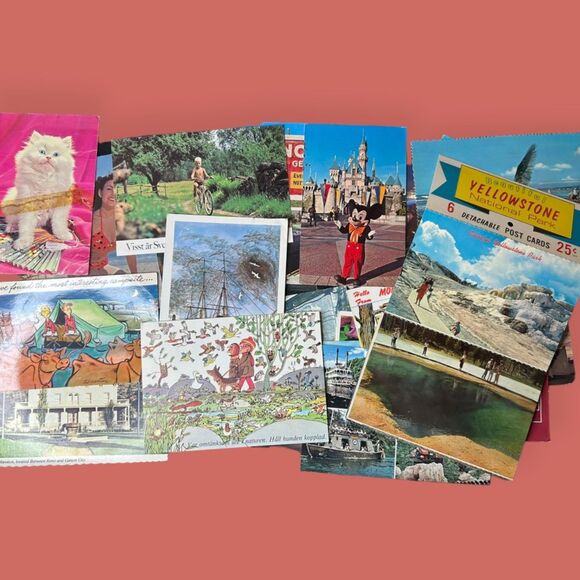 📫 VTG 70s 80s 90s POSTCARDS STAMPS MOSTLY USED INTL DOMESTIC 30 TOTAL - Picture 1 of 8